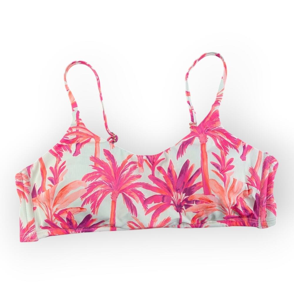 Sade and Shore Pink and White Palm Tree Scoop Neck Bikini Top Size Medium